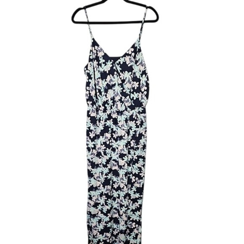 Banana Republic Women 14 Navy Blue Floral Wrap V-Neck Spaghetti Strap Maxi Dress - Picture 2 of 14
